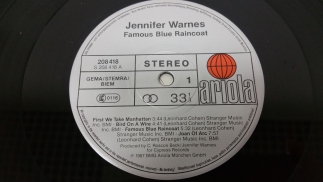 Jennifer Warnes(Leonard Cohen)	1986	Famous Blue Raincoat (The Songs Of Leonard Cohen)	Ariola	Germany	